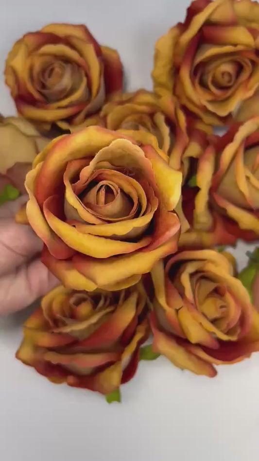 Orange Flower Head Artiricial Rose Rust Flower Heads Autumn Orange Rose Faux Wedding Terracotta Flowers Heads Burnt Orange Silk Roses