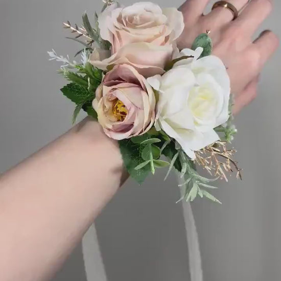 Dusty Rose Corsage Wrist Blush Pink Corsage White Bridesmaids Wedding Corsage Mom Ivory Gold Corsage Accessories Artificial Flowers
