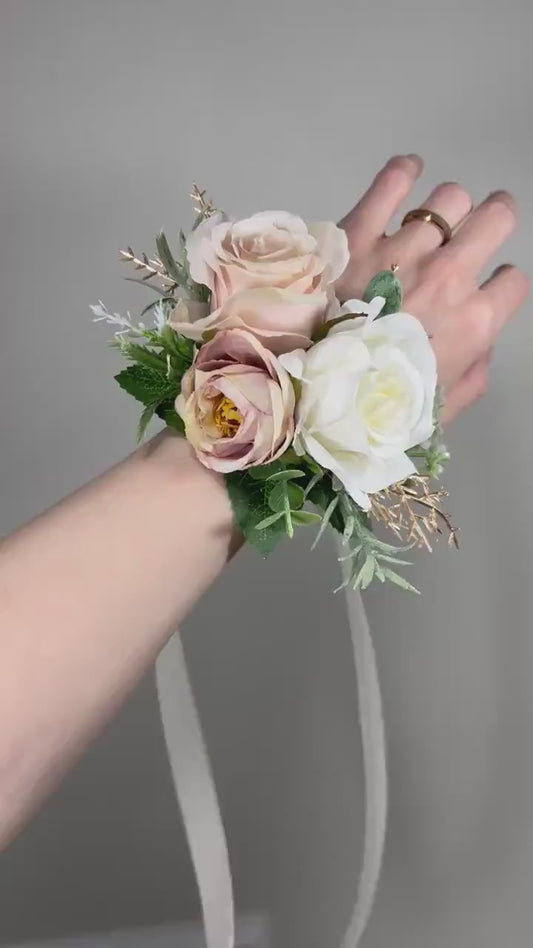 Dusty Rose Corsage Wrist Blush Pink Corsage White Bridesmaids Wedding Corsage Mom Ivory Gold Corsage Accessories Artificial Flowers