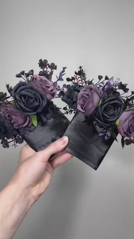Black Purple Pocket Boutonniere Wedding Plum Groom Square Boutonniere Gothic Dark Purple Black Boutonniere Groomsmen Pocket Boutonnière