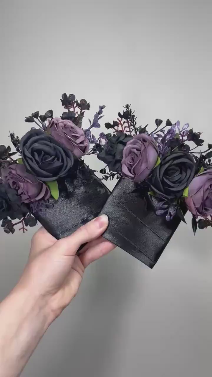 Black Purple Pocket Boutonniere Wedding Plum Groom Square Boutonniere Gothic Dark Purple Black Boutonniere Groomsmen Pocket Boutonnière