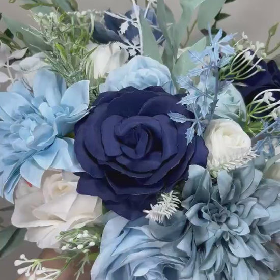 Blue Bouquet Wedding Bridal Bouquet Navy Blue White Bouquet Ivory Bridesmaids Dusty Blue Bouquet Royal Blue Navy Artificial Flower