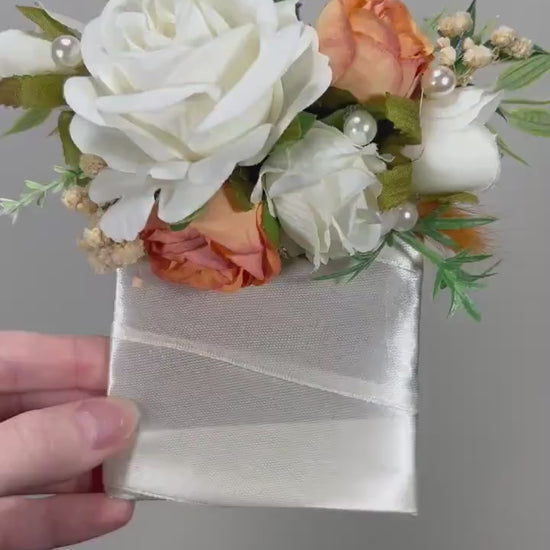 Wedding Pocket Boutonniere White Groom Boutonnière Rust Square Groomsmen Pocket Boutonniere Pearl Wedding Burnt Orange Artificial Flowers