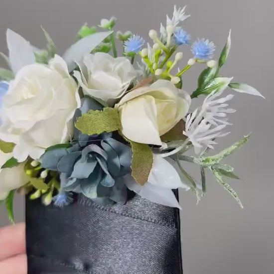 Blue Pocket Boutonniere Wedding Dusty Blue White Groom Boutonnière Square Blue Ivory Light Blue Groomsmen Boutonniere Pocket Sky Blue