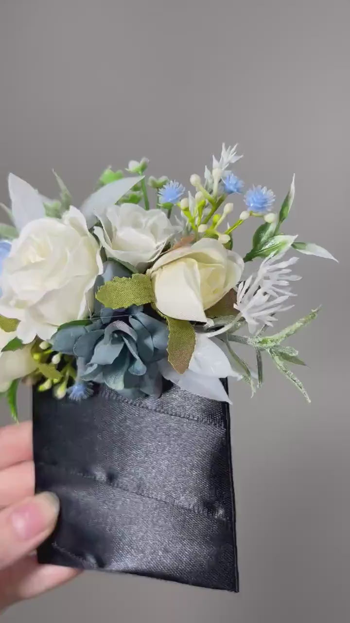 Blue Pocket Boutonniere Wedding Dusty Blue White Groom Boutonnière Square Blue Ivory Light Blue Groomsmen Boutonniere Pocket Sky Blue