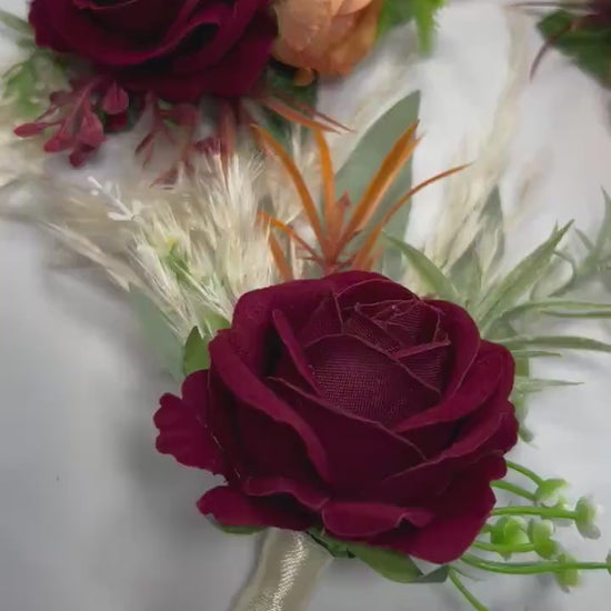 Burgundy Corsage Wedding Orange Corsage Bridesmaids Burgundy White Corsage Burnt Orange Mom Terracotta Ivory Boho Artificial Flower Pampas