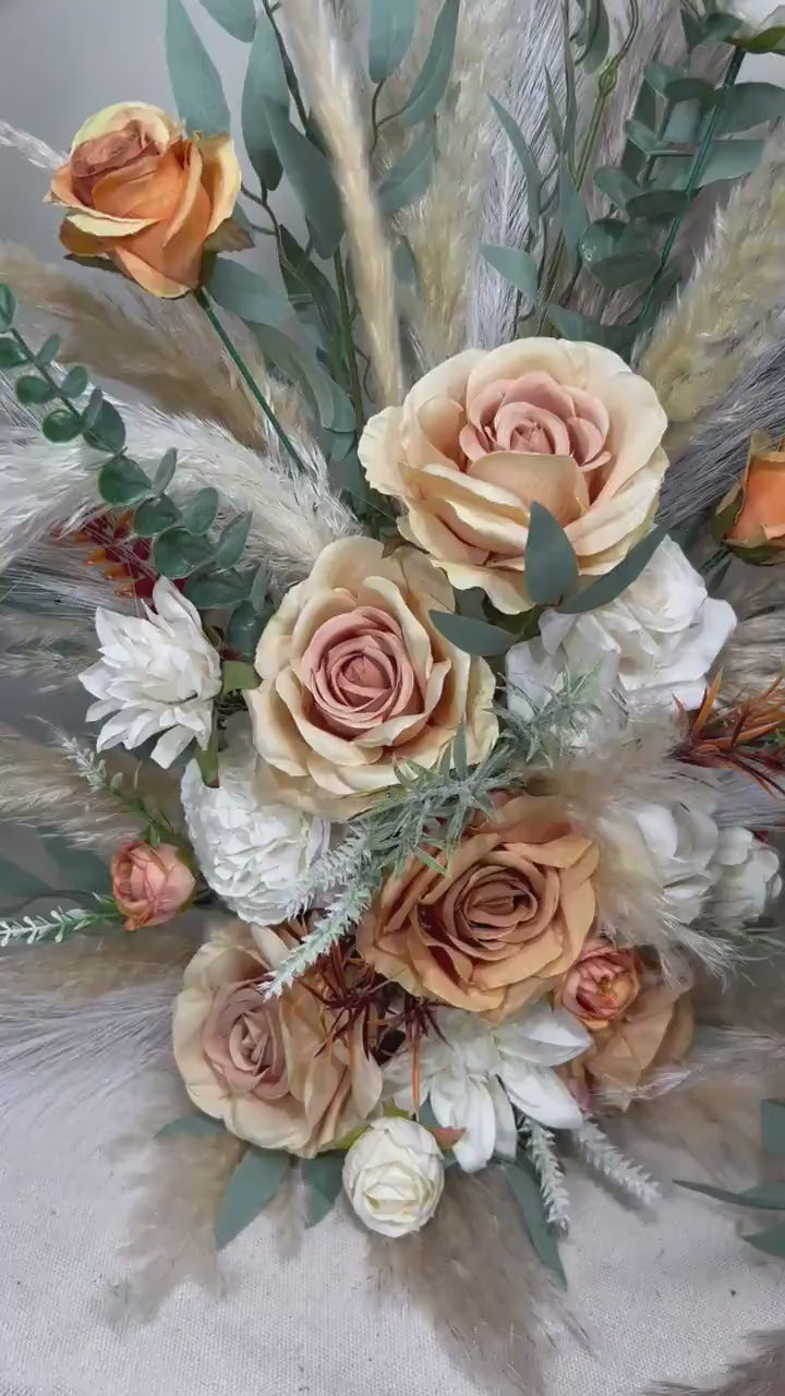 Wedding Aisle Marker Flower Floor Arrangement Barrel Décor Orange White Terracotta Ground Arch