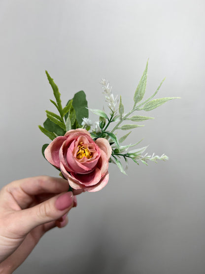 Wedding Boutonnière White Groom Wedding Pink Light Blue Boutonniere Groomsmen Ivory Decor Artificial Dried Flowers Eucalyptus White Rose