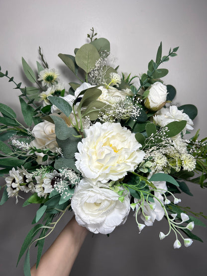 Wedding Bouquet White Bridal Anemone Wedding Bouquet Anemone Ivory Bridesmaids Decor Eucalyptus Anemone Handmade Flower White Artificial