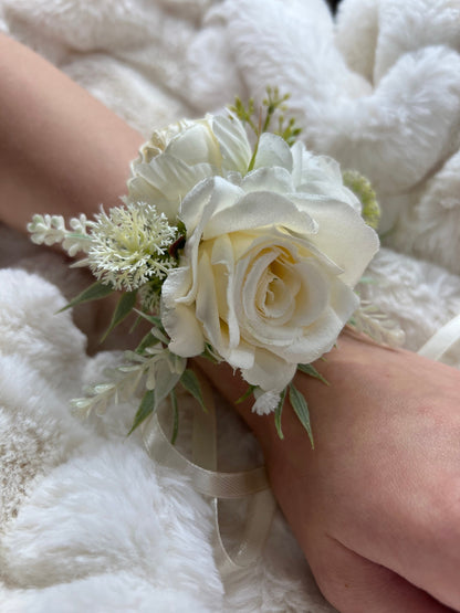 Wedding Corsage White Bridal Ivory Wedding Classic Wrist Corsage Bridesmaids Decor White Wedding Rose Accessories Artificial Flower Corsage