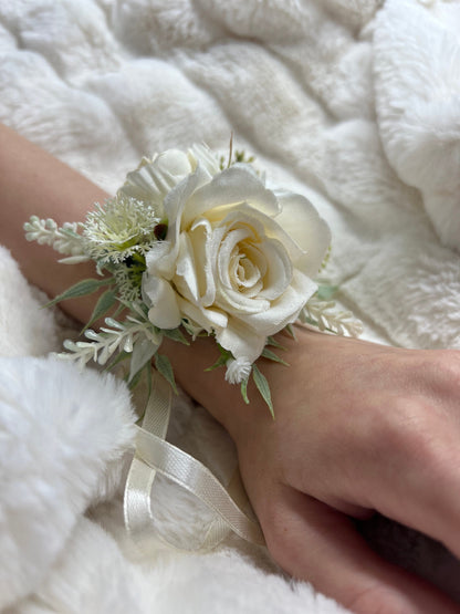 Wedding Corsage White Bridal Ivory Wedding Classic Wrist Corsage Bridesmaids Decor White Wedding Rose Accessories Artificial Flower Corsage