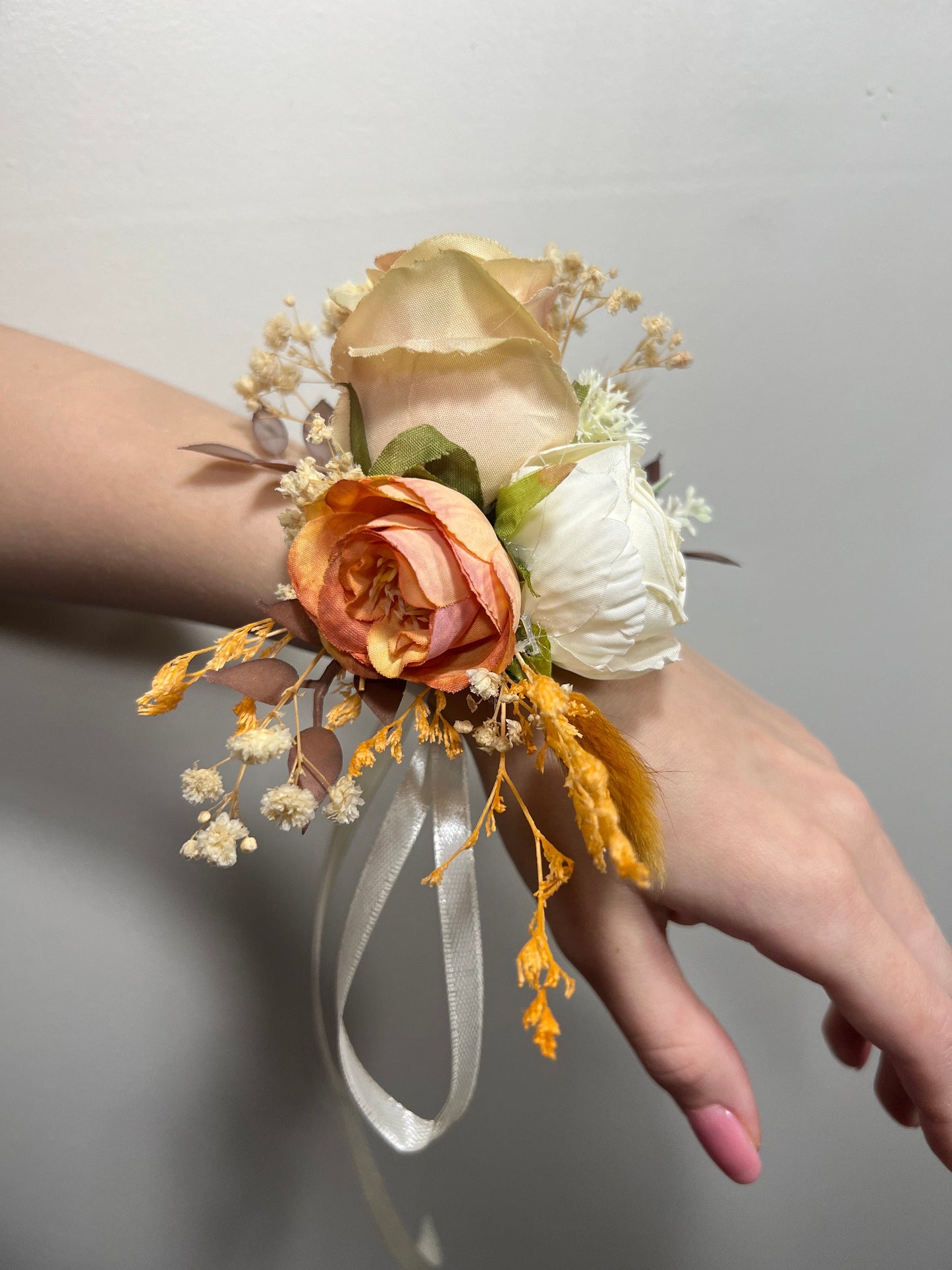 Wedding Corsage Terracotta Bridal Burnt Orange Wedding Boho Wrist Corsage White Bridesmaids Corsage Accessories Artificial Flowers