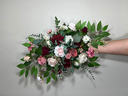 Wedding Arch Arrangement Burgundy Ivory Dusty Rose Arch Aisle Arrangement Decor Burgundy Handmade Artificial Flowers Eucalyptus Baby Breath