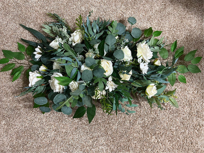 Wedding Arch Arrangement White Ivory Arch Aisle Arrangement Decor White Handmade Artificial Flowers Eucalyptus Baby Breath Centerpiece Sage