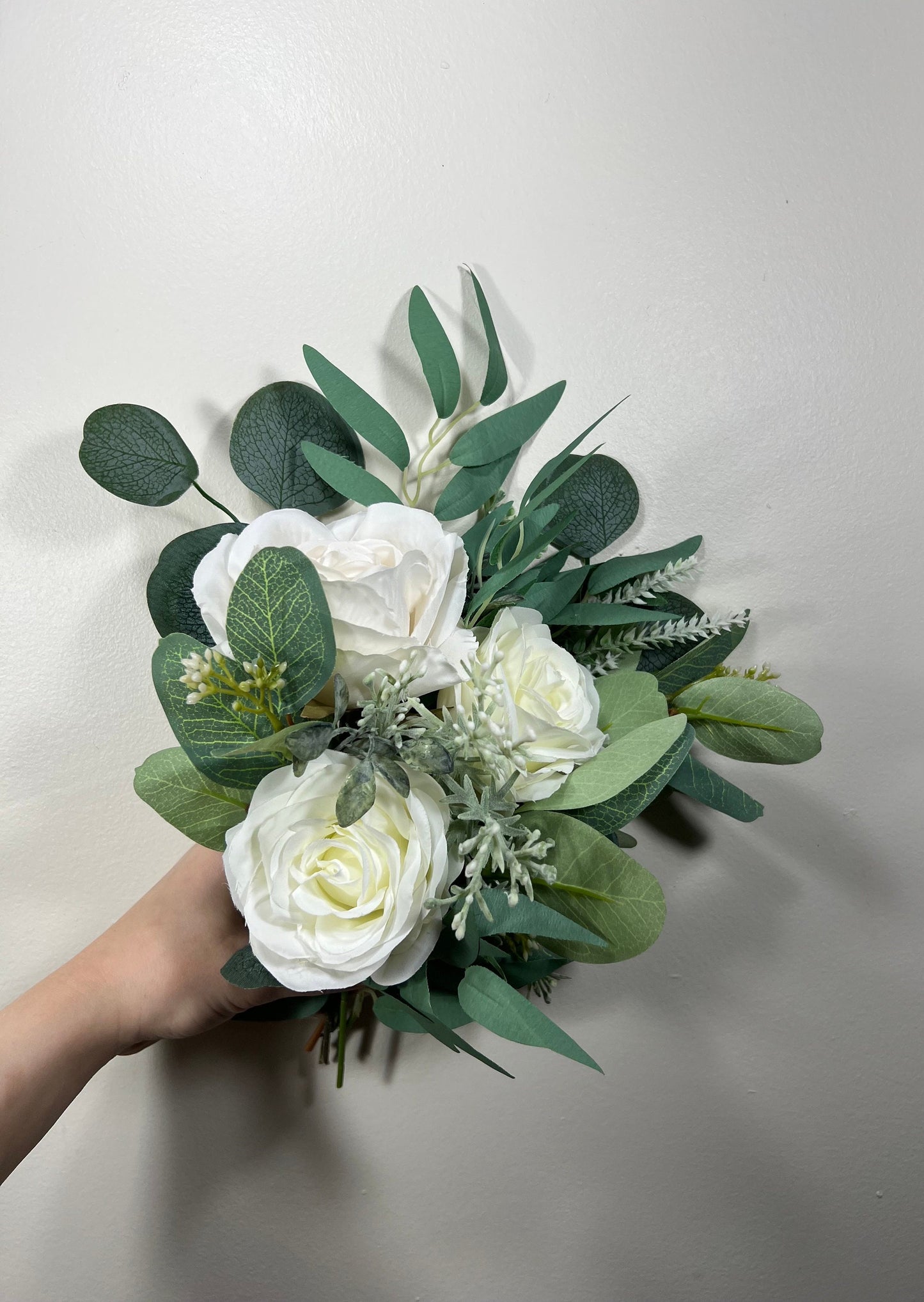 Wedding Bouquet White Bridal Wedding Ivory Rose Peony Bridesmaids Dahlia Decor Eucalyptus Greenery Handmade Artificial Faux Flower Sage