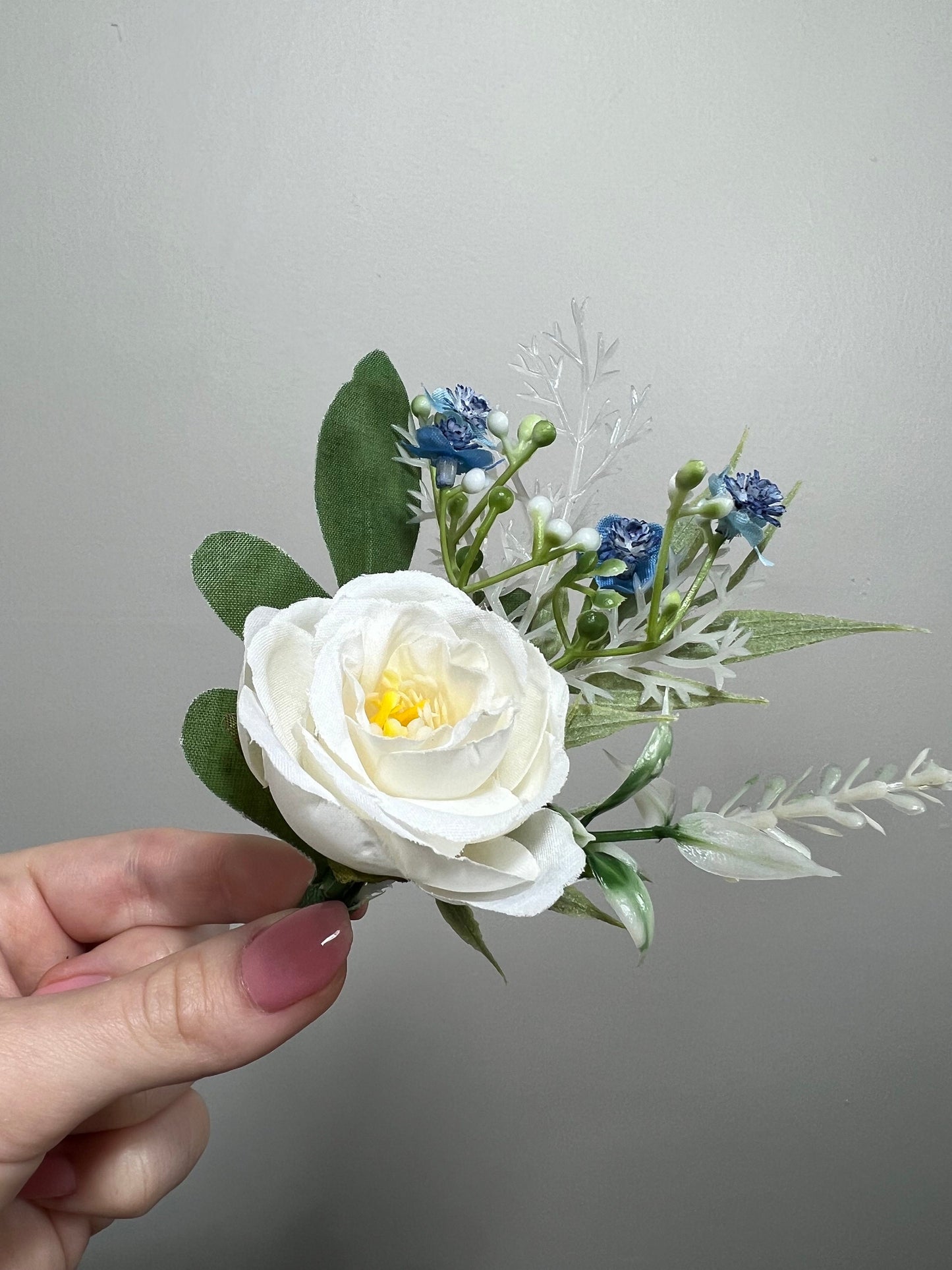 Wedding Boutonnière White Groom Wedding Pink Light Blue Boutonniere Groomsmen Ivory Decor Artificial Dried Flowers Eucalyptus White Rose