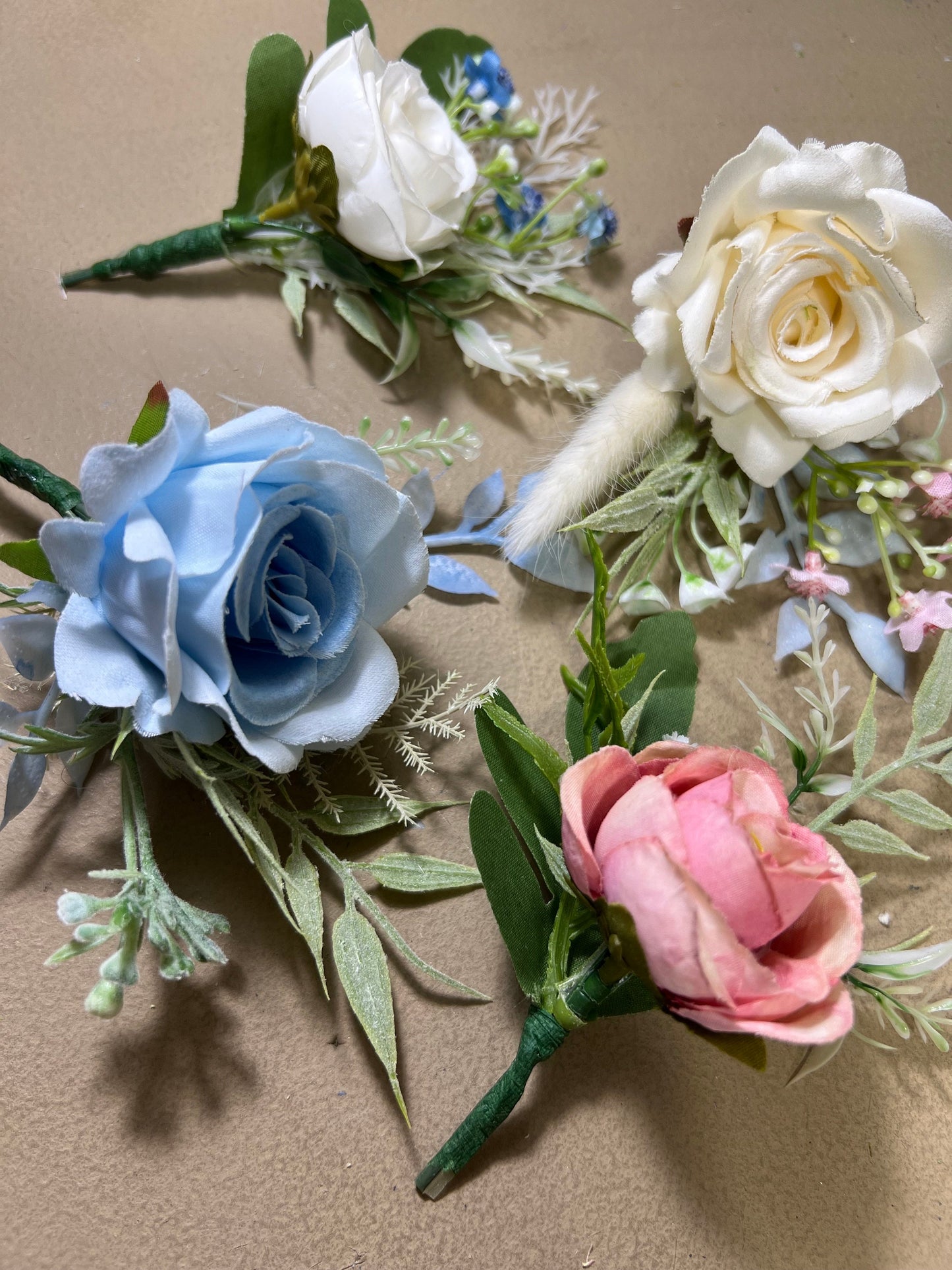 Wedding Boutonnière White Groom Wedding Pink Light Blue Boutonniere Groomsmen Ivory Decor Artificial Dried Flowers Eucalyptus White Rose