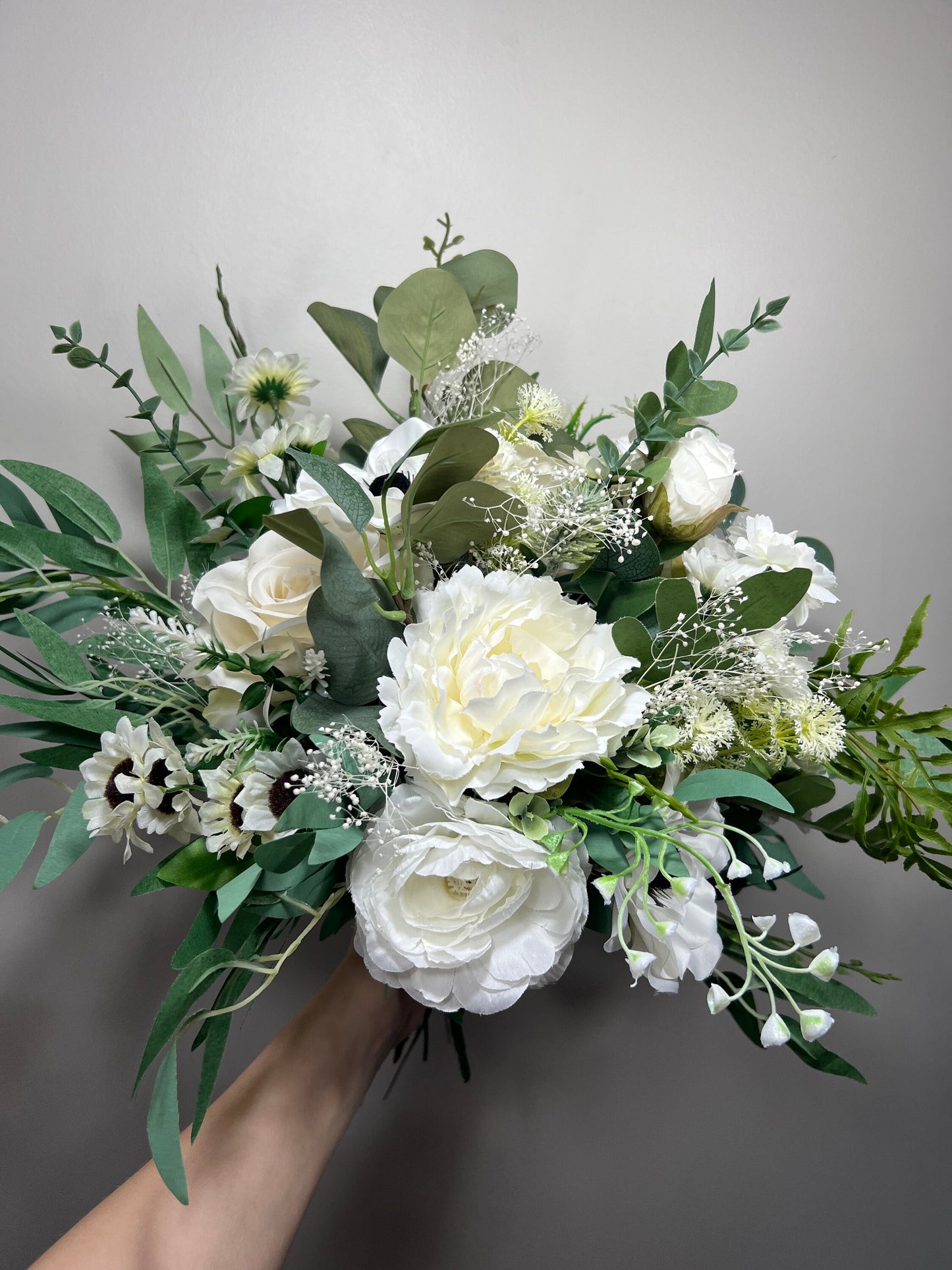 Wedding Bouquet White Bridal Anemone Wedding Bouquet Anemone Ivory Bridesmaids Decor Eucalyptus Anemone Handmade Flower White Artificial