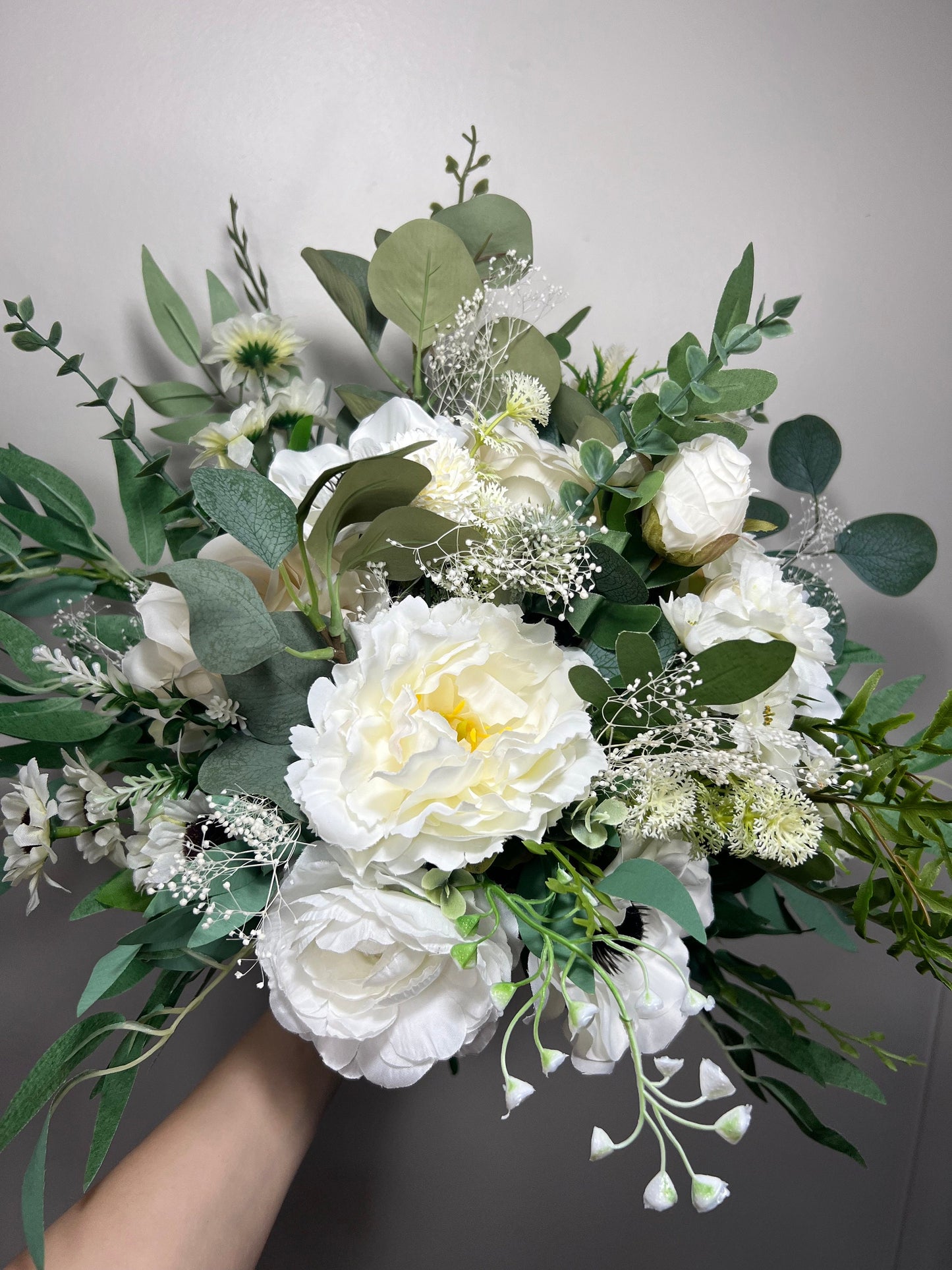 Wedding Bouquet White Bridal Anemone Wedding Bouquet Anemone Ivory Bridesmaids Decor Eucalyptus Anemone Handmade Flower White Artificial