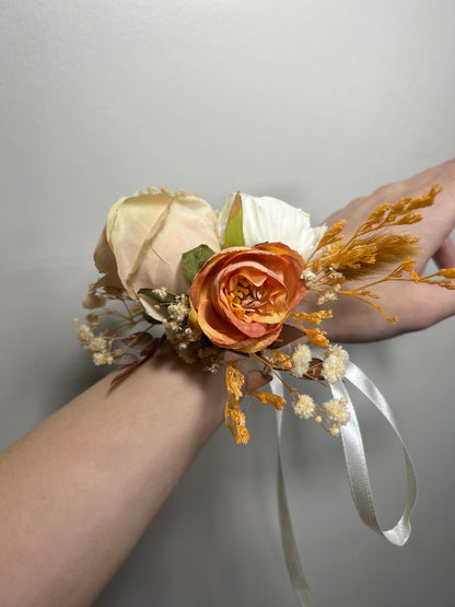 Wedding Corsage Terracotta Bridal Burnt Orange Wedding Boho Wrist Corsage White Bridesmaids Corsage Accessories Artificial Flowers