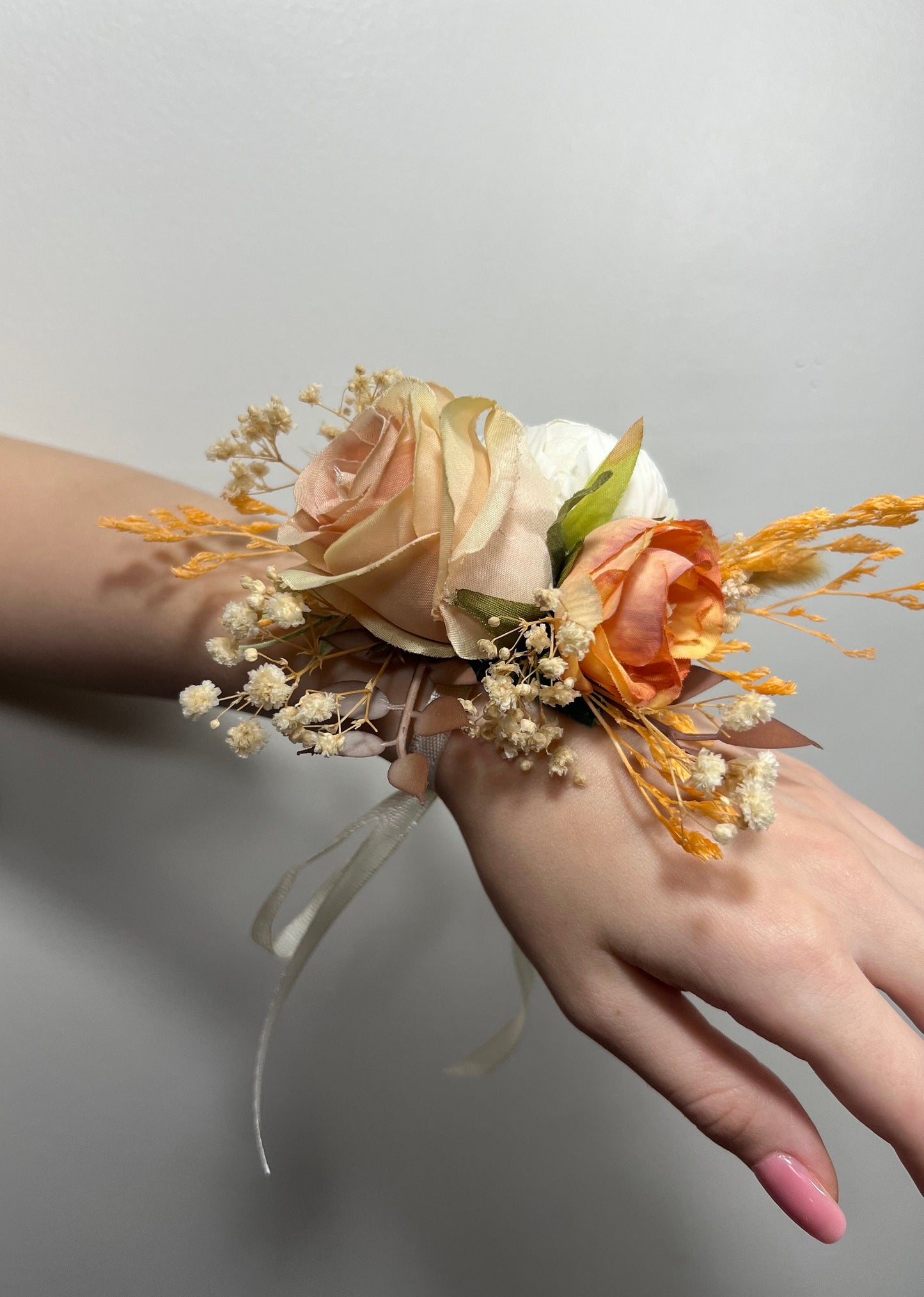 Wedding Corsage Terracotta Bridal Burnt Orange Wedding Boho Wrist Corsage White Bridesmaids Corsage Accessories Artificial Flowers