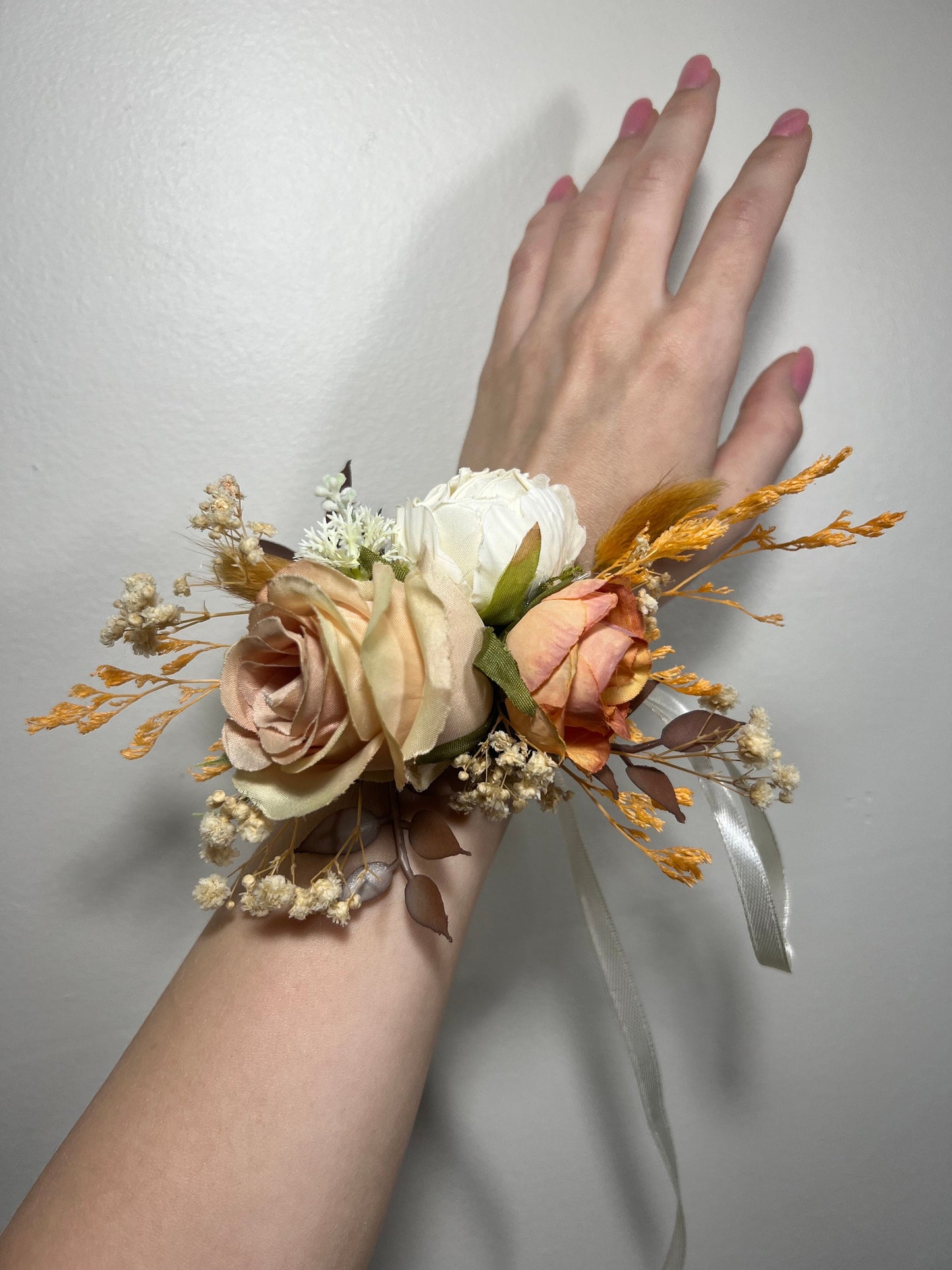 Wedding Corsage Terracotta Bridal Burnt Orange Wedding Boho Wrist Corsage White Bridesmaids Corsage Accessories Artificial Flowers