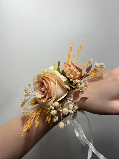 Wedding Corsage Terracotta Bridal Burnt Orange Wedding Boho Wrist Corsage White Bridesmaids Corsage Accessories Artificial Flowers