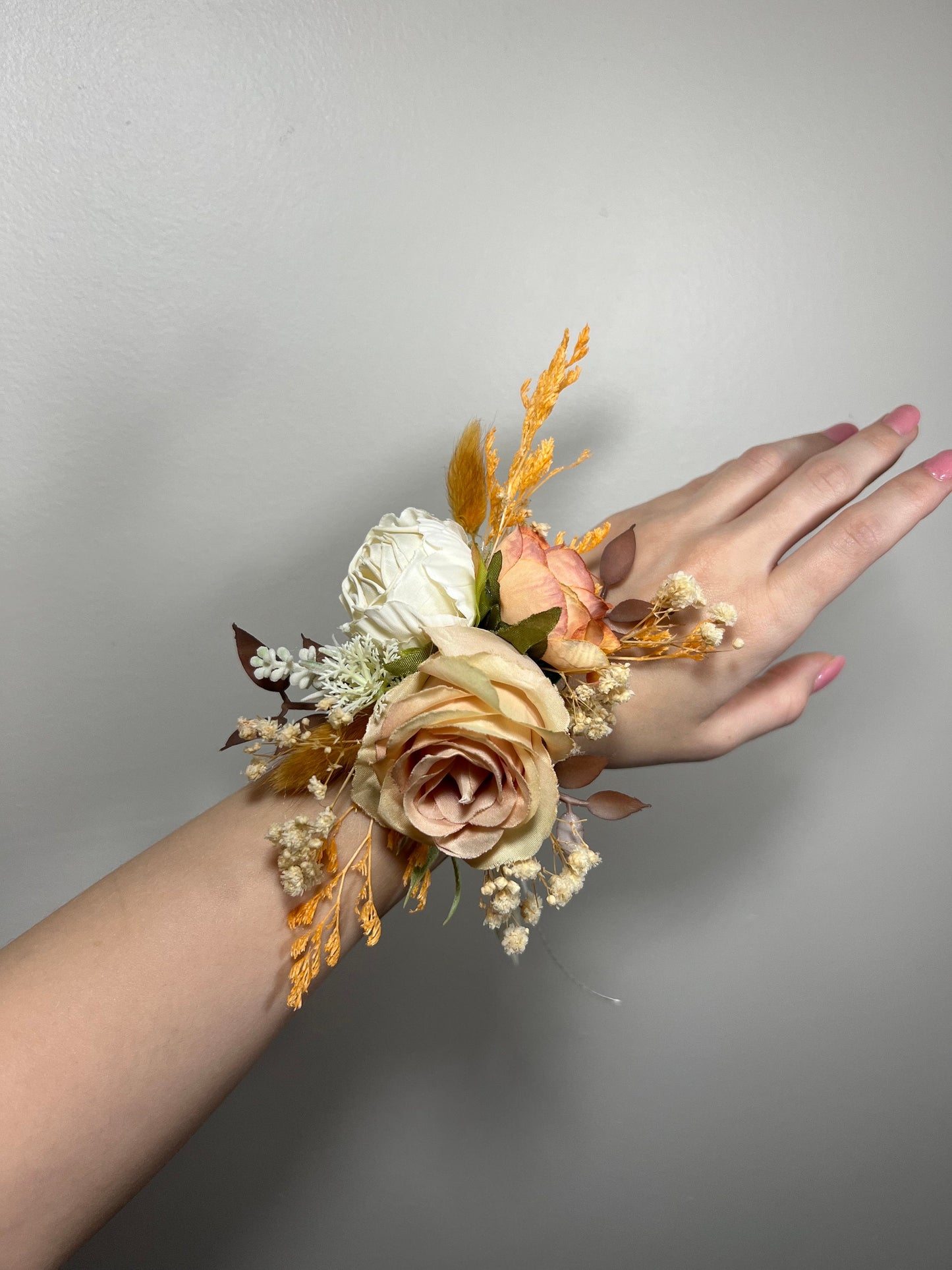 Wedding Corsage Terracotta Bridal Burnt Orange Wedding Boho Wrist Corsage White Bridesmaids Corsage Accessories Artificial Flowers