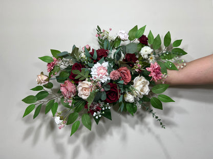 Wedding Arch Arrangement Burgundy Ivory Dusty Rose Arch Aisle Arrangement Decor Burgundy Handmade Artificial Flowers Eucalyptus Baby Breath