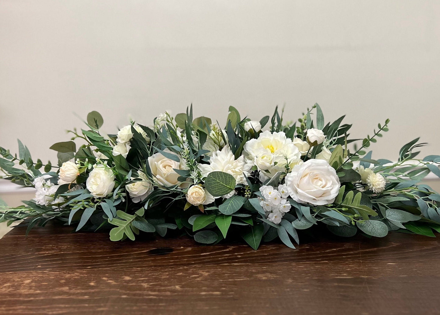 Wedding Sweetheart Decor Table White Ivory Aisle Arrangement Centerpiece Decor White Sweetheart Handmade Artificial Peony Flowers Eucalyptus