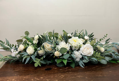 Wedding Sweetheart Decor Table White Ivory Aisle Arrangement Centerpiece Decor White Sweetheart Handmade Artificial Peony Flowers Eucalyptus