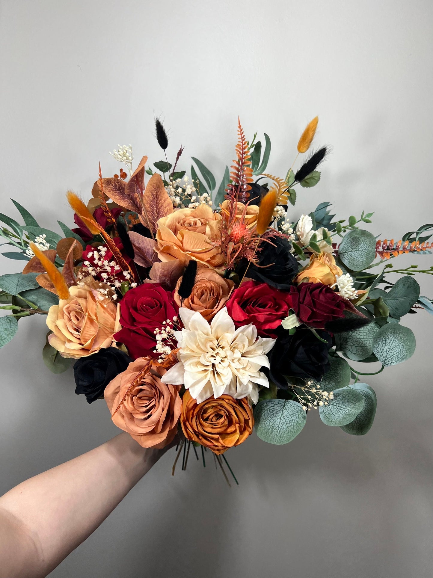 Wedding Bouquet Terracotta Burnt Bridal Rust Bouquet Black Orange Halloween Decor Burgundy Fall Eucalyptus Handmade Artificial Flower