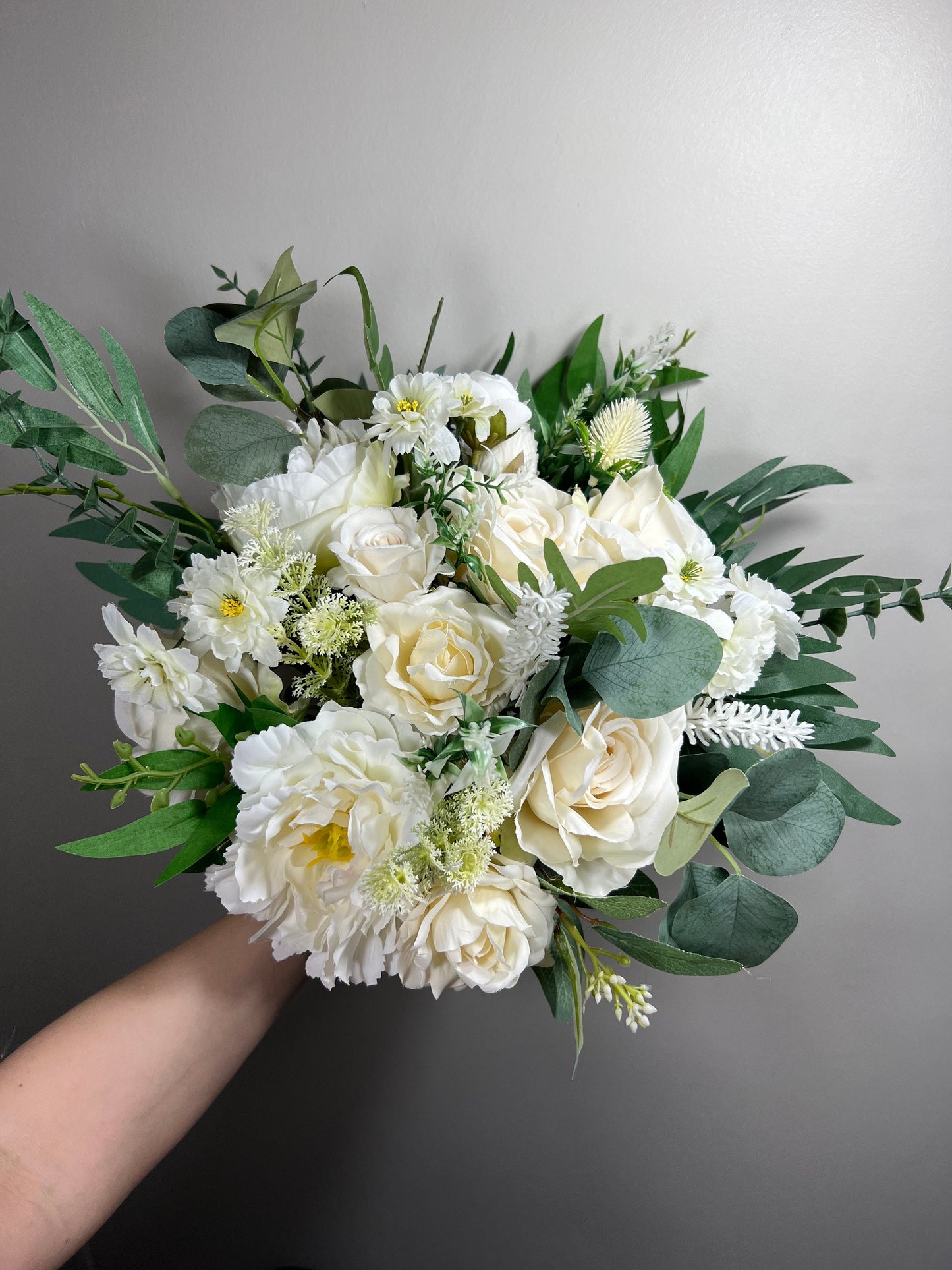 Wedding White Bouquet Cascade Bridesmaids Bridal Cascading Bouquet Wedding Bouquet Ivory Decor Eucalyptus Handmade Sage Flower Artificial