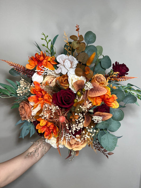 Wedding Bouquet Terracotta Rust Burnt Orange Bouquet Boho Rose Dahlia Flower Fall Burgundy Eucalyptus Baby Breath Terracotta Peony Banny Tai