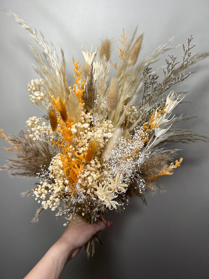 Wedding Bridal Bouquet Boho Terracotta Burnt Bouquet Bridesmaids Dried Flower Natural Baby Breath Bunny Tails Bouquet Pampas Grass Fall