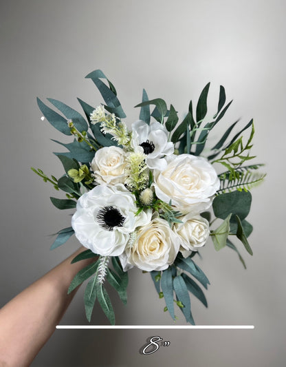 Wedding Bouquet White Anemone Wedding Ivory Anemone Cascade Bouquet Greenery Classic White Anemone Eucalyptus Handmade Decor Artificial Sage