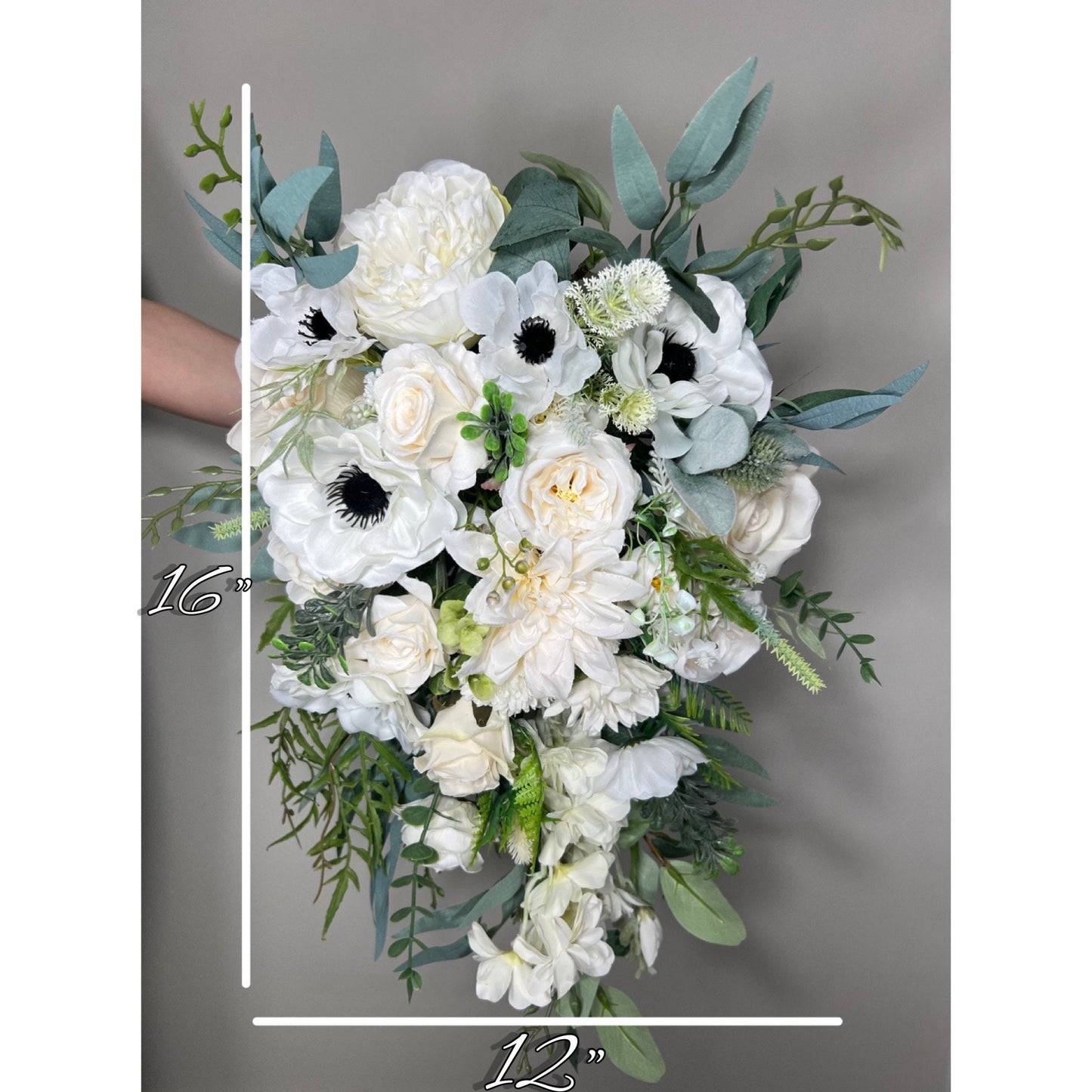 Wedding Bouquet White Anemone Wedding Ivory Anemone Cascade Bouquet Greenery Classic White Anemone Eucalyptus Handmade Decor Artificial Sage