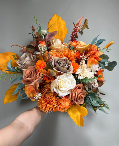 Wedding Bouquet Terracotta Bridal Wedding Rust Terracotta Bouquet Burnt Orange Decor Fall Eucalyptus Handmade Artificial Dried Flower