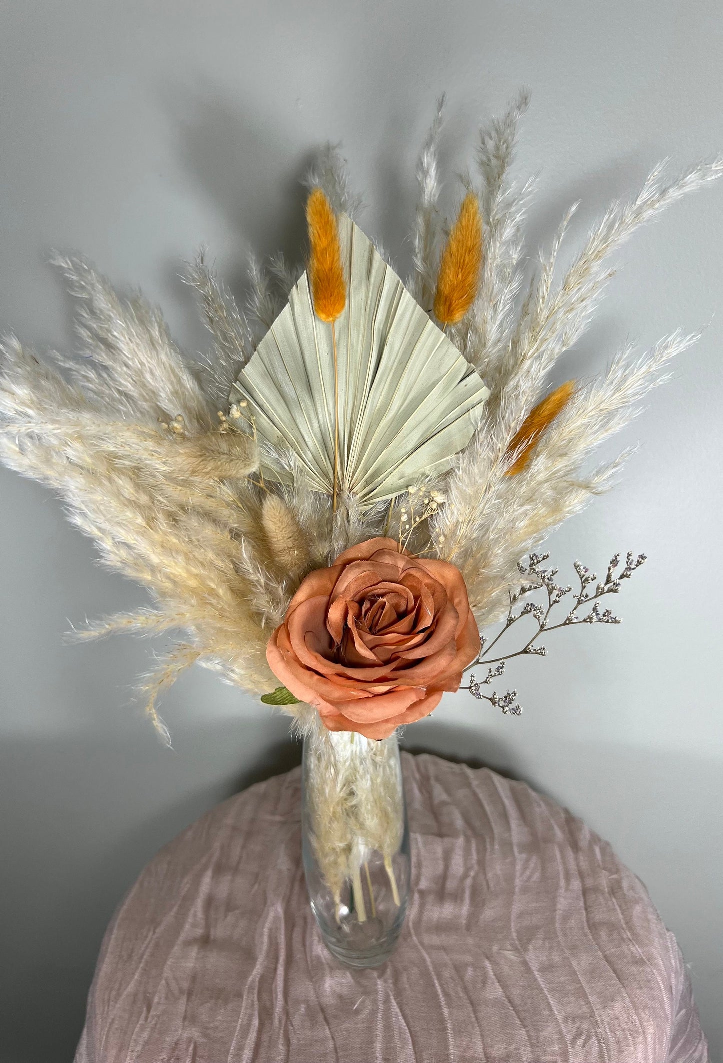 Wedding Centerpiece White Boho Table Decor Terracotta Anemone Burgundy Centerpiece Dusty Rose Navy Blue Palms Leaves Pampas Grass Handmade