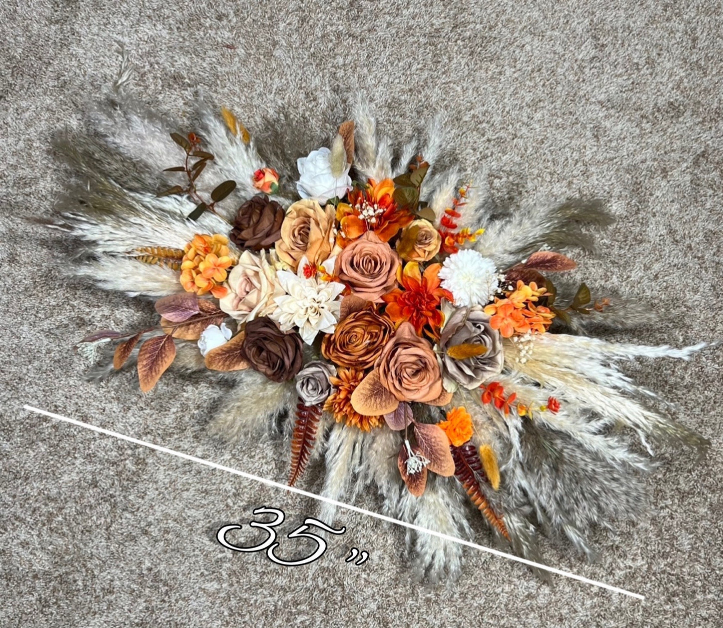 Wedding Arch Arrangement Terracotta Boho Burnt Orange Brown Cinnamon Arch Aisle Arrangement Arbor Pampas Grass Ivory Decor Wall Rust Fall