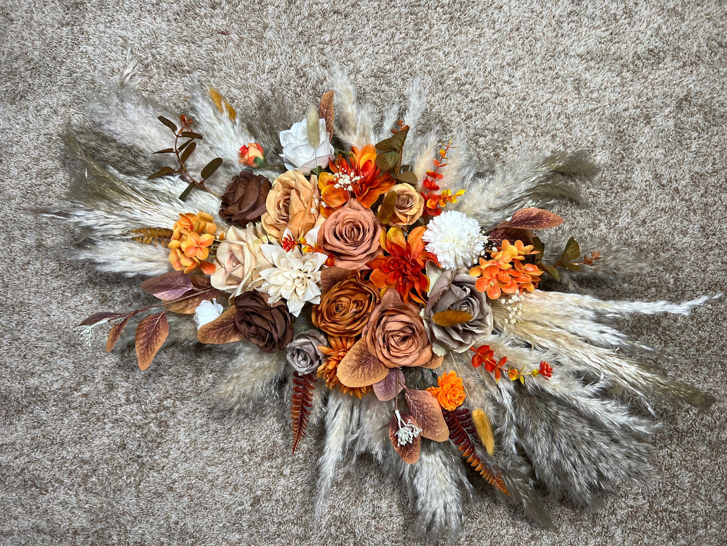 Wedding Arch Arrangement Terracotta Boho Burnt Orange Brown Cinnamon Arch Aisle Arrangement Arbor Pampas Grass Ivory Decor Wall Rust Fall