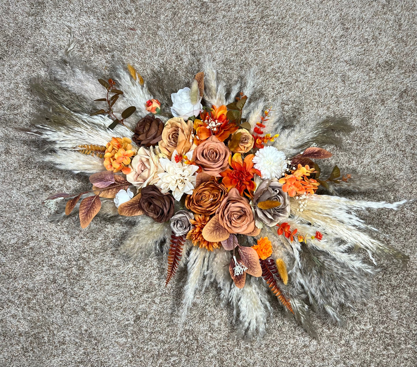 Wedding Arch Arrangement Terracotta Boho Burnt Orange Brown Cinnamon Arch Aisle Arrangement Arbor Pampas Grass Ivory Decor Wall Rust Fall