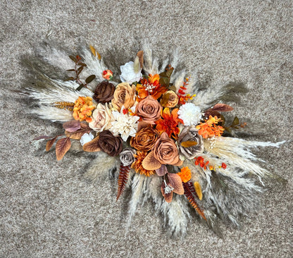 Wedding Arch Arrangement Terracotta Boho Burnt Orange Brown Cinnamon Arch Aisle Arrangement Arbor Pampas Grass Ivory Decor Wall Rust Fall