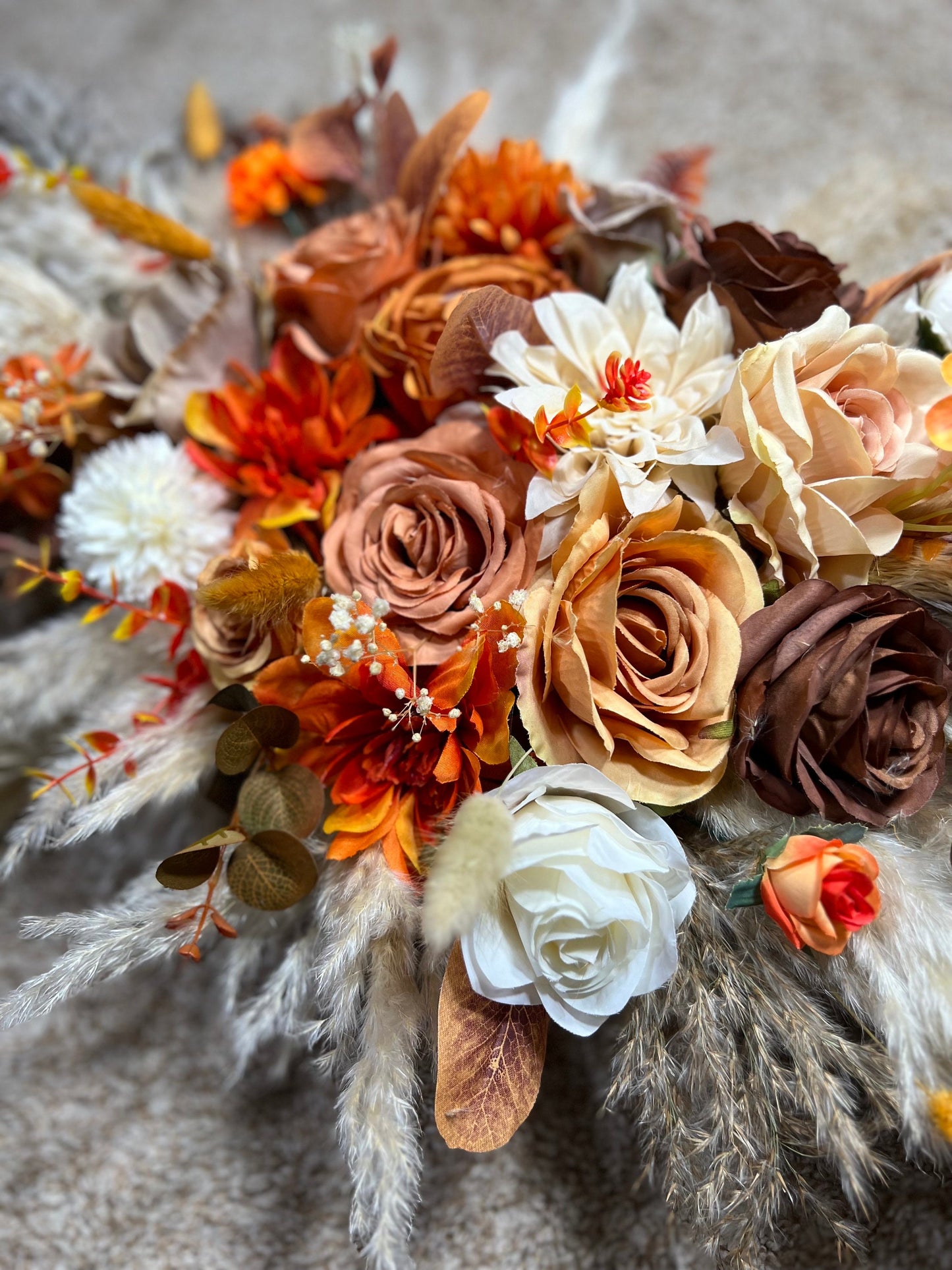 Wedding Arch Arrangement Terracotta Boho Burnt Orange Brown Cinnamon Arch Aisle Arrangement Arbor Pampas Grass Ivory Decor Wall Rust Fall