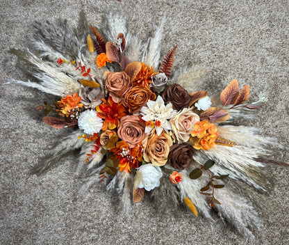 Wedding Arch Arrangement Terracotta Boho Burnt Orange Brown Cinnamon Arch Aisle Arrangement Arbor Pampas Grass Ivory Decor Wall Rust Fall