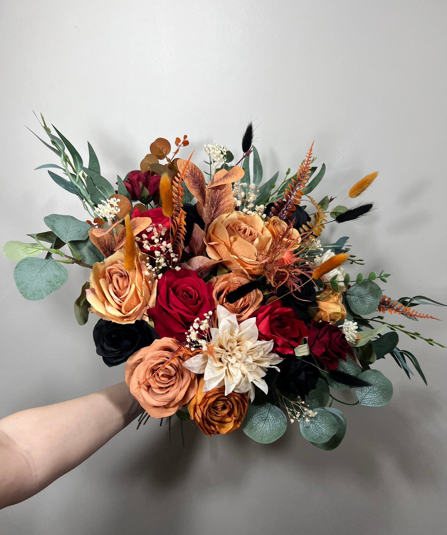 Wedding Bouquet Terracotta Burnt Bridal Rust Bouquet Black Orange Halloween Decor Burgundy Fall Eucalyptus Handmade Artificial Flower