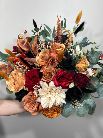 Wedding Bouquet Terracotta Burnt Bridal Rust Bouquet Black Orange Halloween Decor Burgundy Fall Eucalyptus Handmade Artificial Flower