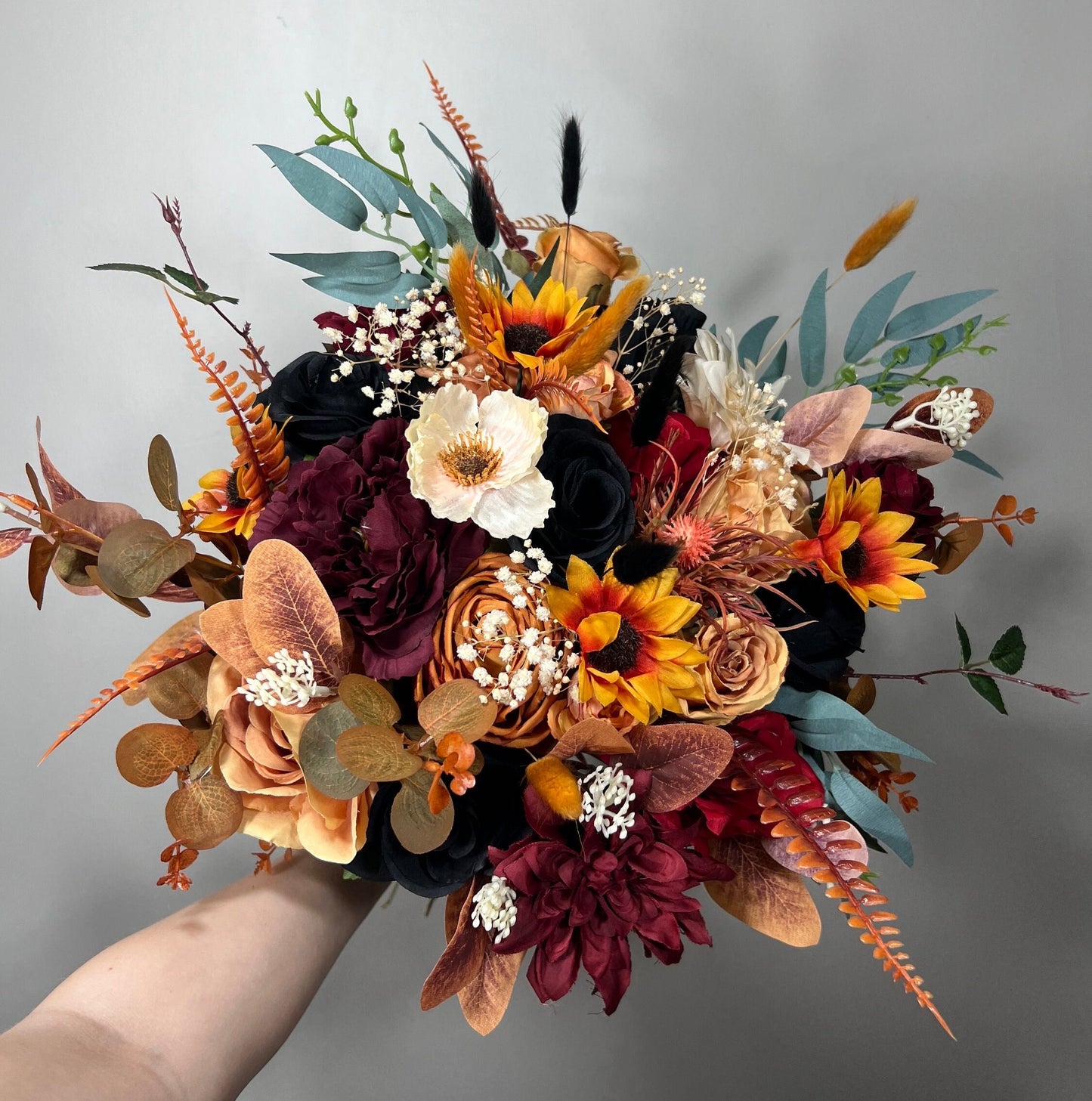 Wedding Bouquet Terracotta Burnt Bridal Rust Bouquet Black Orange Halloween Decor Burgundy Fall Eucalyptus Handmade Artificial Flower