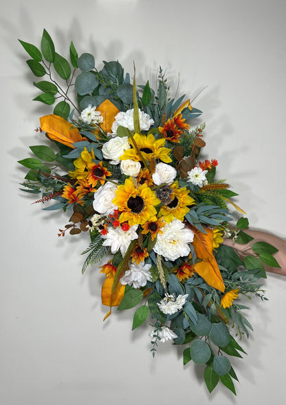 Wedding Arch Arrangement Sunflower Terracotta Boho White Burnt Orange Sunflower  Arch Aisle Arrangement Arbor Decor Wall Eucalyptus Fall