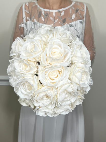 Wedding Bouquet White Bridal Wedding Ivory  Classic Rose Bridesmaids Decor Handmade Artificial Faux Flower White Bouquet Rose Decoration